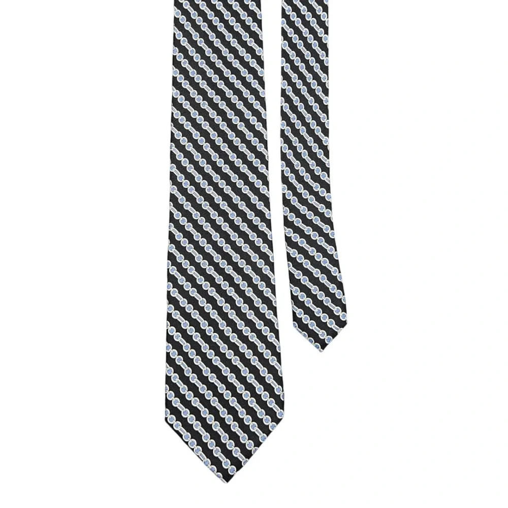 Burma‎ Bibas Silk Tie Black Blue Chain Link Pattern 100% Silk Classic Neckwear